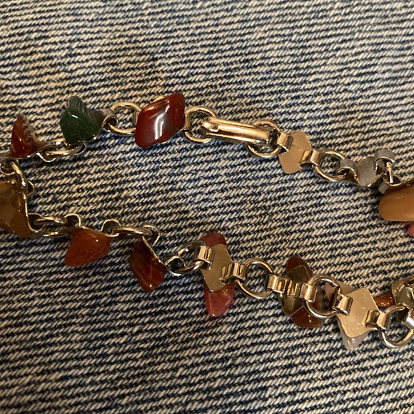 Semi Precious Stone Mid Century Bracelet Jewelled charm 70s gemstone charm - Picture 3 of 3